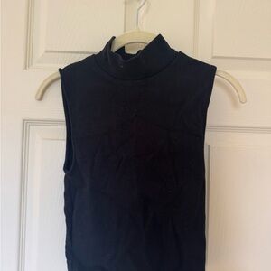Zara Black Fitted Tank Top with Mandarin Collar